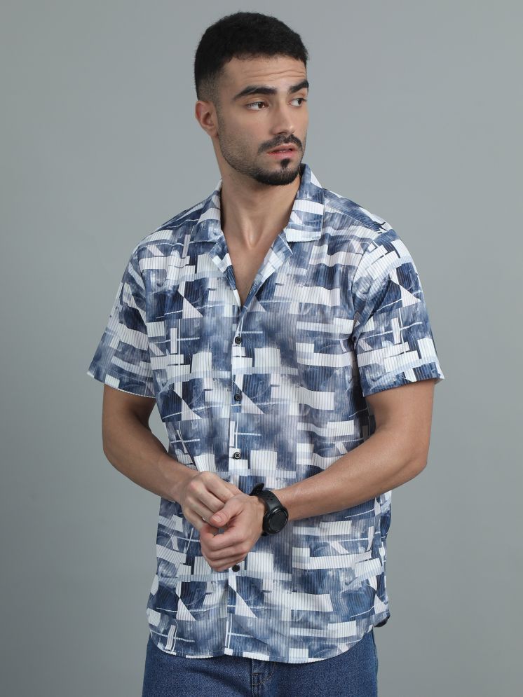     			HETIERS Polyester Regular Fit Printed Half Sleeves Men's Casual Shirt - Navy Blue ( Pack of 1 )