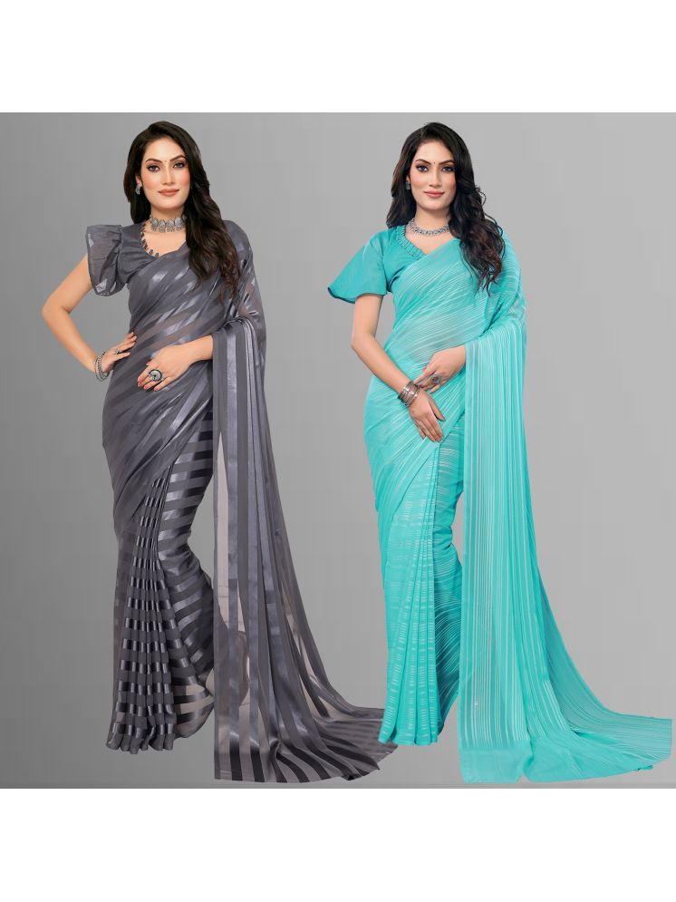     			Kashvi Sarees Pack of 2 Satin Striped Saree With Blouse Piece ( Multicolor )