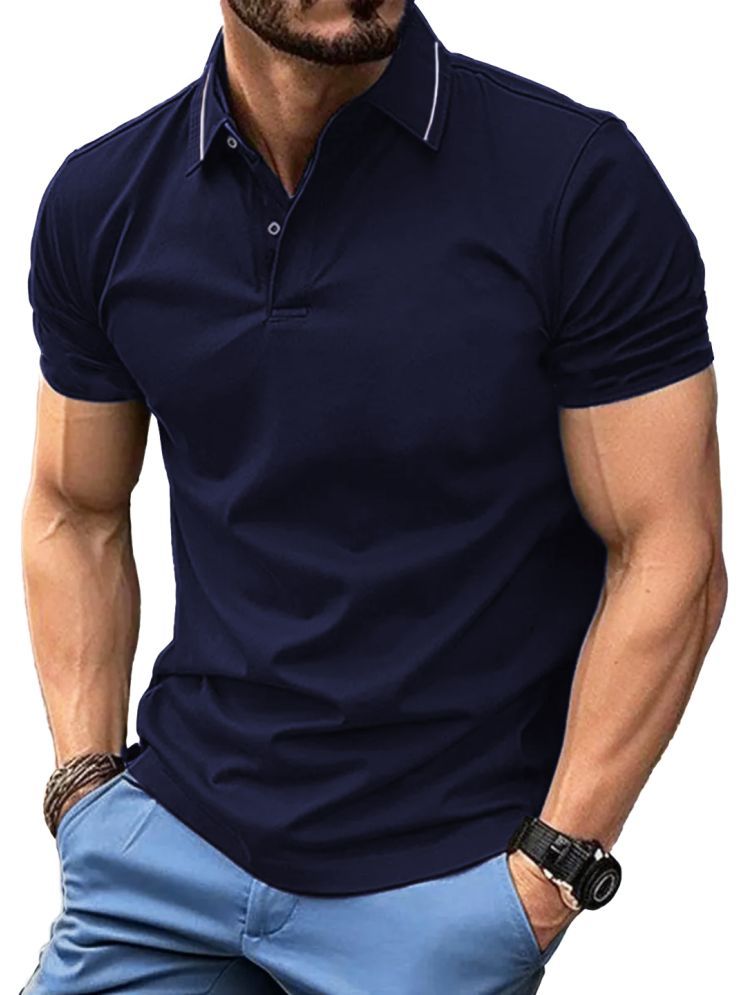     			Leotude Pack of 1 Cotton Blend Regular Fit Colorblock Half Sleeves Men's Polo T Shirt ( Navy )