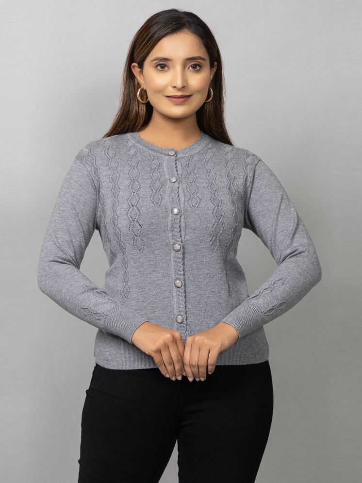     			MISDYNAMIC Woollen Round Neck Women's Buttoned Cardigans - Grey ( Single )