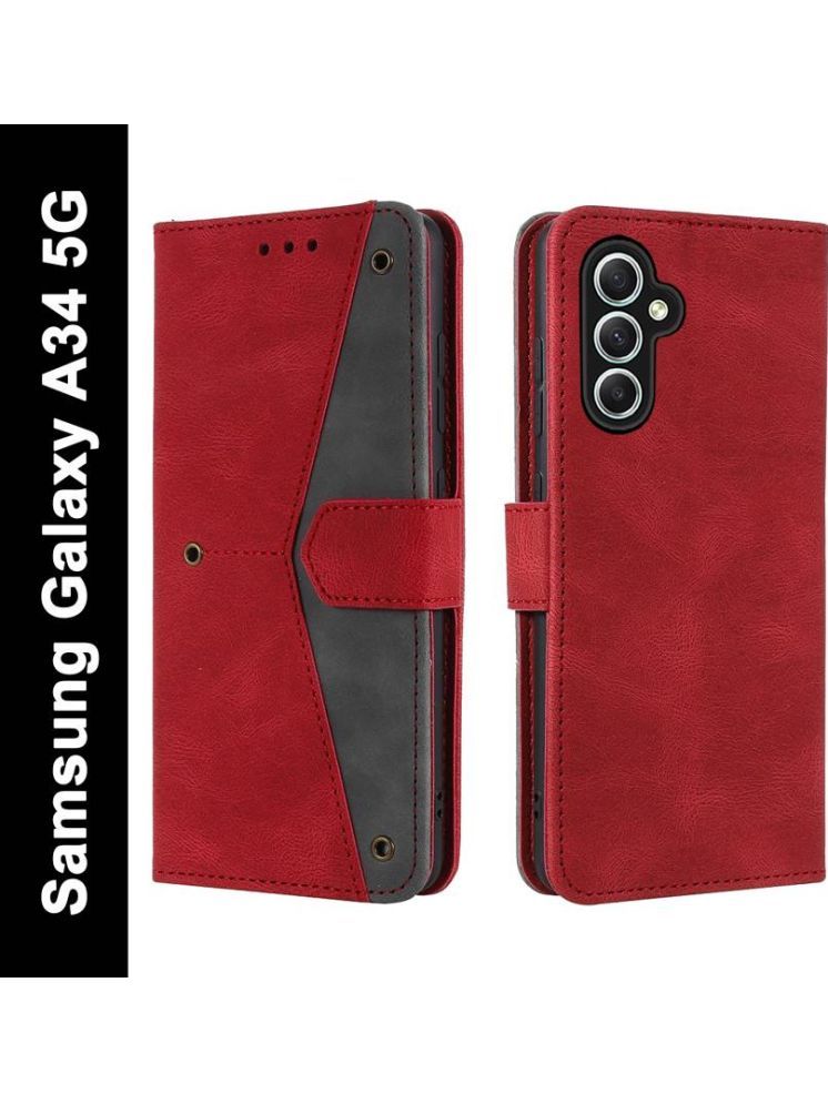     			Masque Red Flip Cover Artificial Leather Compatible For Samsung Galaxy A34 5G ( Pack of 1 )