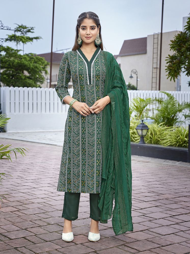     			Royal Export Cotton Blend Printed Kurti With Pants Women's Stitched Salwar Suit - Green ( Pack of 1 )