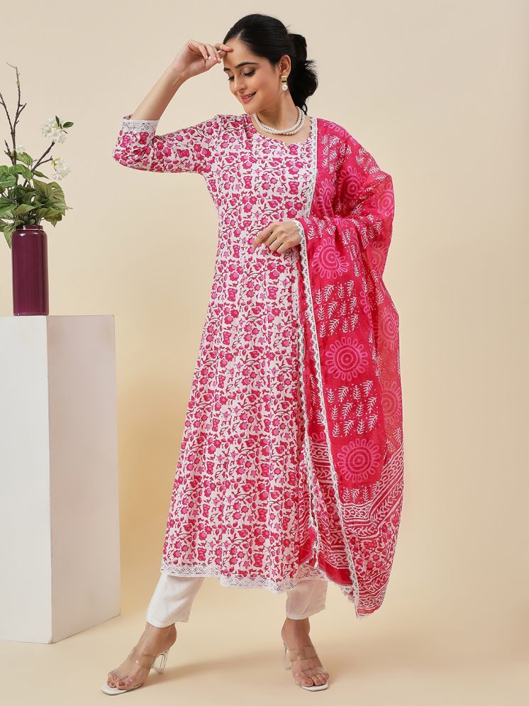     			Royal Export Cotton Blend Printed Kurti With Pants Women's Stitched Salwar Suit - Pink ( Pack of 1 )