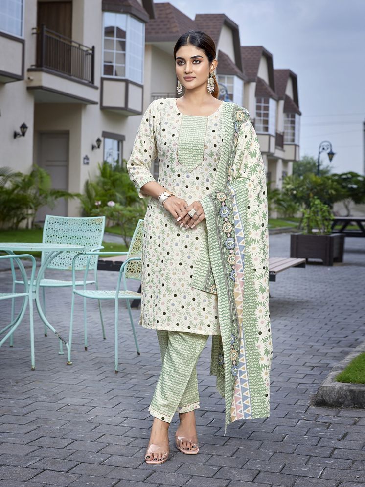     			Royal Export Cotton Blend Printed Kurti With Pants Women's Stitched Salwar Suit - Green ( Pack of 1 )