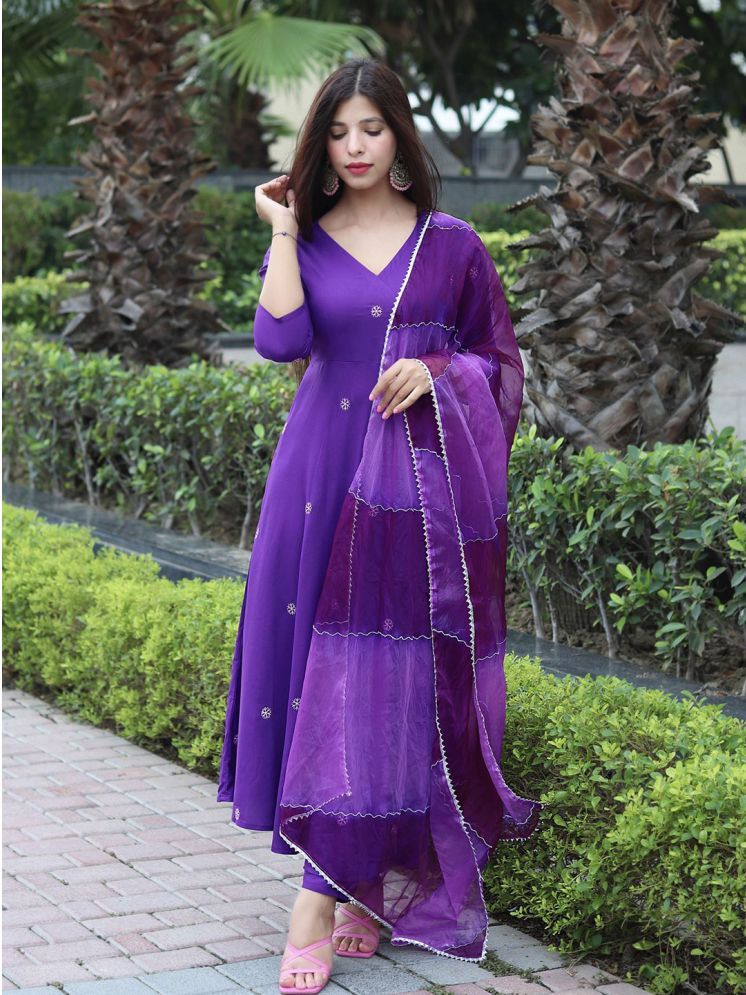     			Royal Export Viscose Embroidered Kurti With Pants Women's Stitched Salwar Suit - Purple ( Pack of 1 )