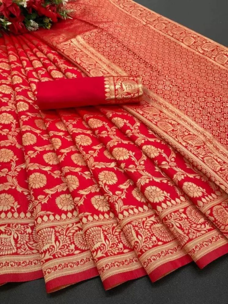     			Saadhvi Pack of 1 Silk Woven Saree With Blouse Piece ( Red )