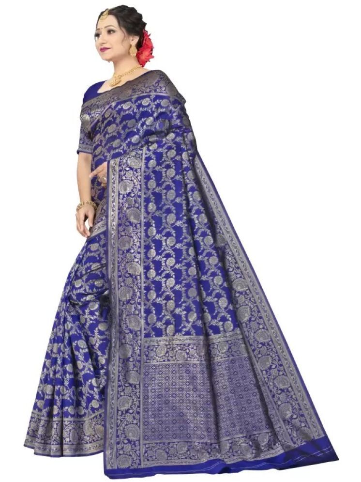     			Samai Pack of 1 Silk Woven Saree With Blouse Piece ( Navy Blue )