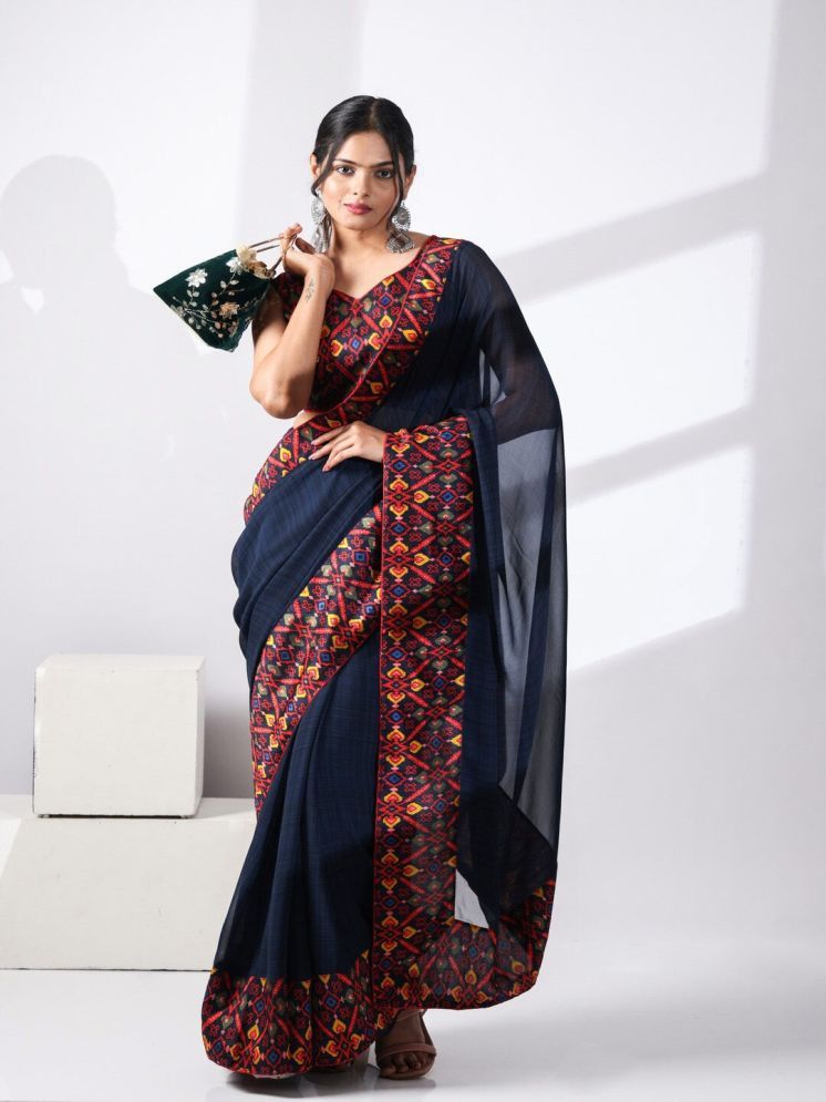     			BLEESBURY Pack of 1 Georgette Printed Saree With Blouse Piece ( Blue )