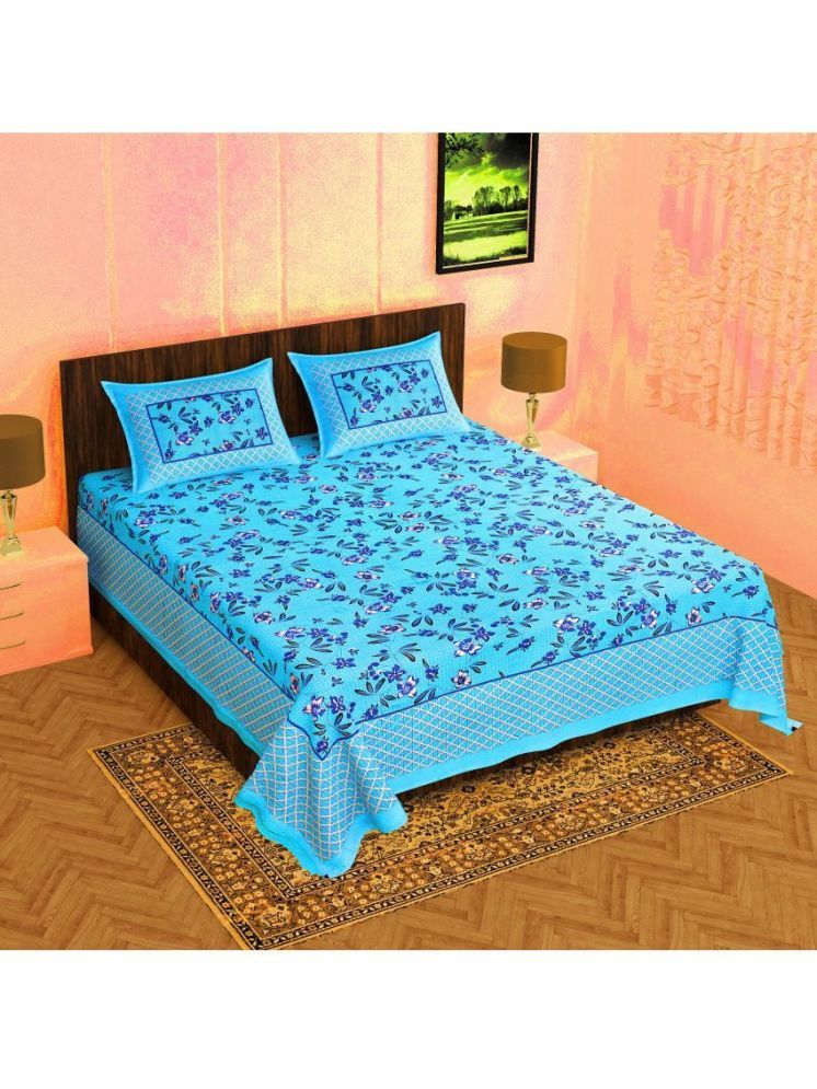     			Cosito Cotton 1 Double Bedsheet with 2 Pillow Covers ( Blue )