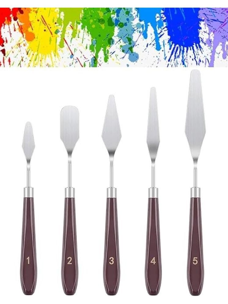     			Eclet Palette Painting Knives - Set of 5 Various Sizes & Shapes, Stainless Steel Scraper Spatula with Polished Brown Handle for Artist Canvas Oil Paint Mixing Colour