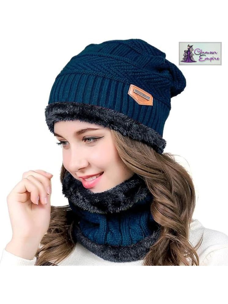     			Glamour Empire II Beanie Cap & Muffler for Men & Women| Beanie Cap| Woolen Topaa Pack of 1 Woollen Men's Cap ( Black )