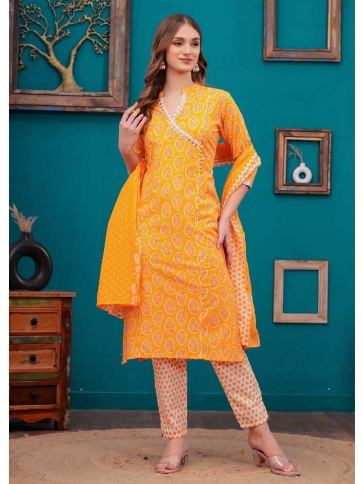     			JC4U Cotton Printed Kurti With Pants Women's Stitched Salwar Suit - Yellow ( Pack of 1 )