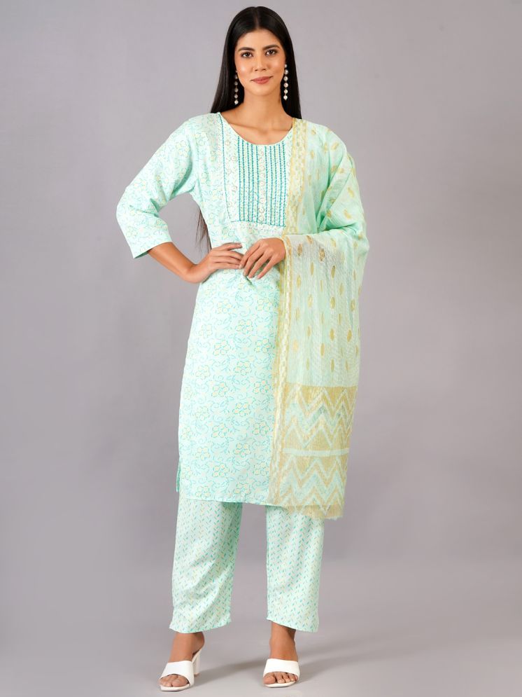     			JC4U Rayon Printed Kurti With Pants Women's Stitched Salwar Suit - Sea Green ( Pack of 1 )