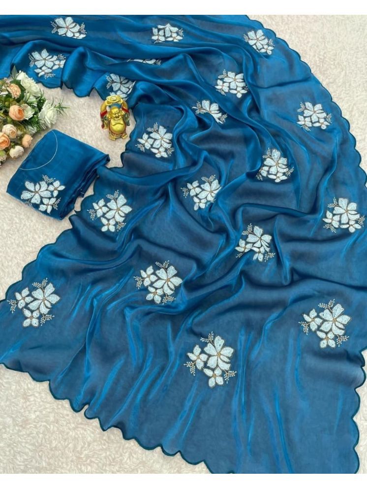     			JULEE Pack of 1 Organza Embellished Saree With Blouse Piece ( Teal )