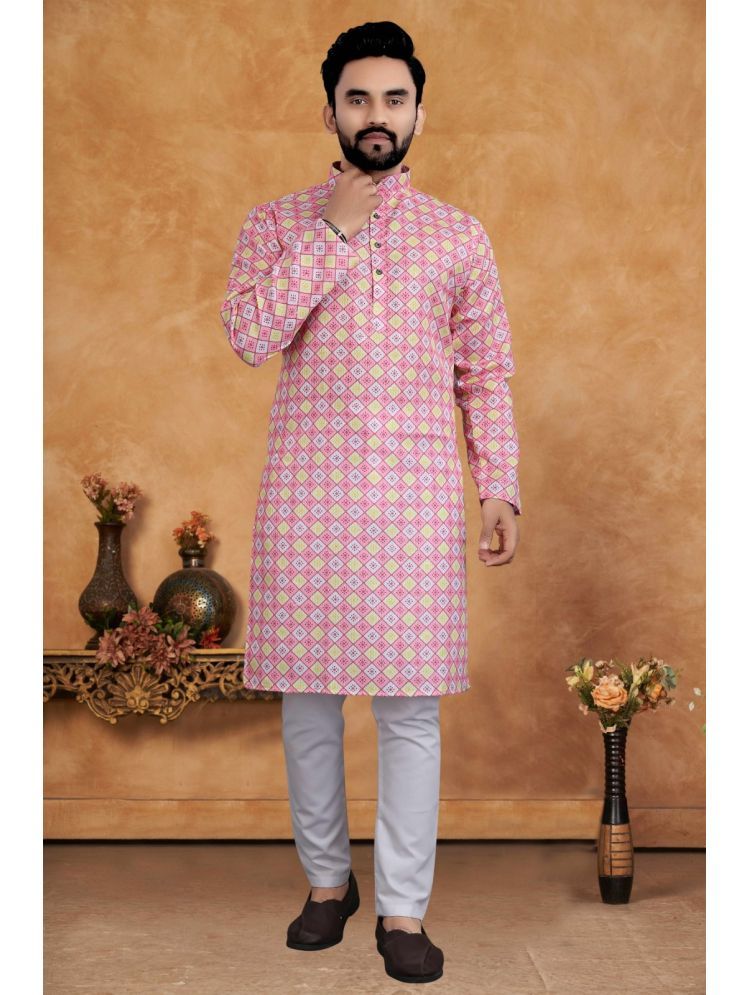     			KIRMESH FASHION Pink Cotton Men's Regular Kurta ( Pack of 1 )