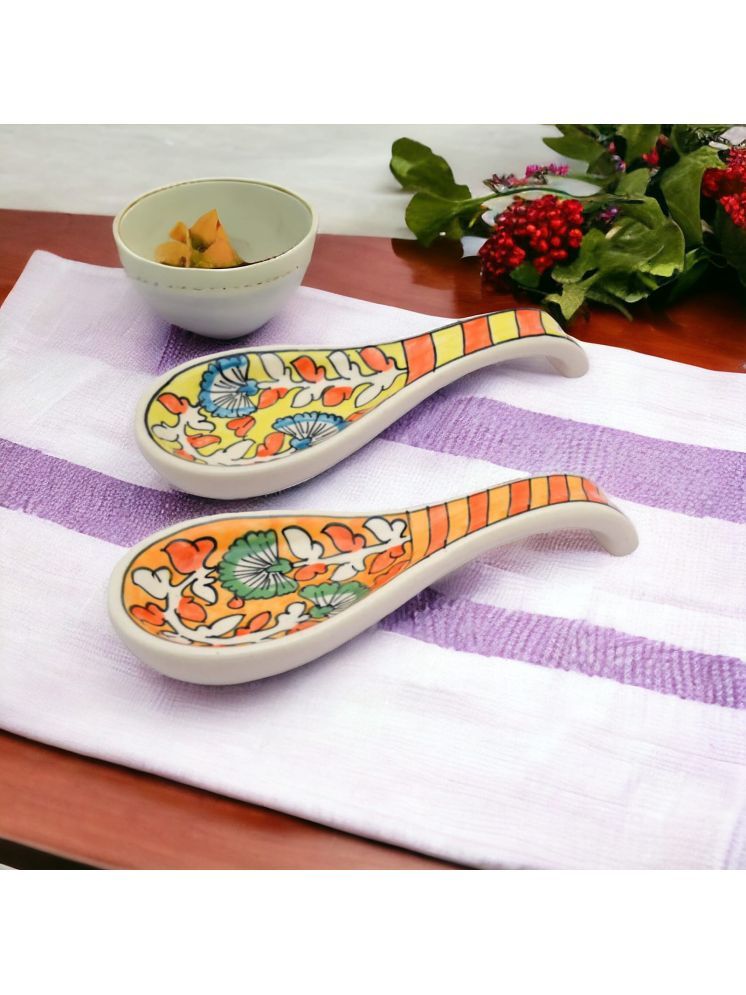     			Malaikah orng ylw spn Ceramic Printed Cutlery Holder Multi Color ( Pack of 2 )