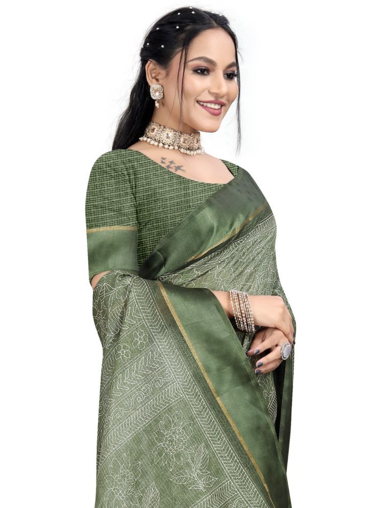     			THE PRIVATE LABLE Pack of 1 Linen Checks Saree With Blouse Piece ( Fluorescent Green )