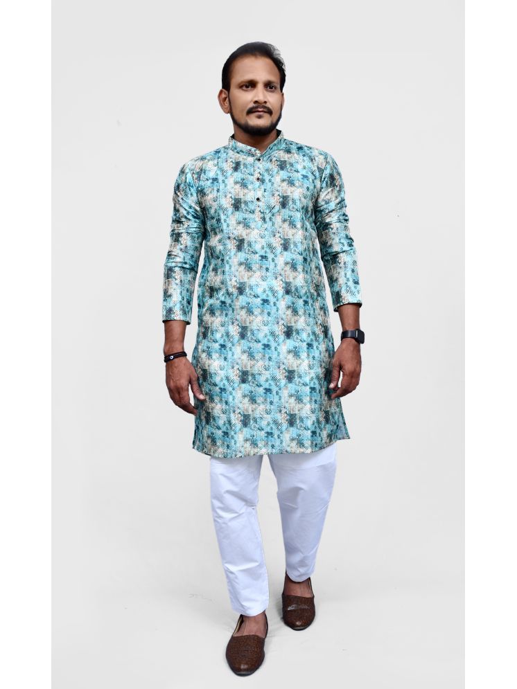     			VILLAIN Green Cotton Blend Regular Fit Men's Kurta Pyjama Set ( Pack of 1 )