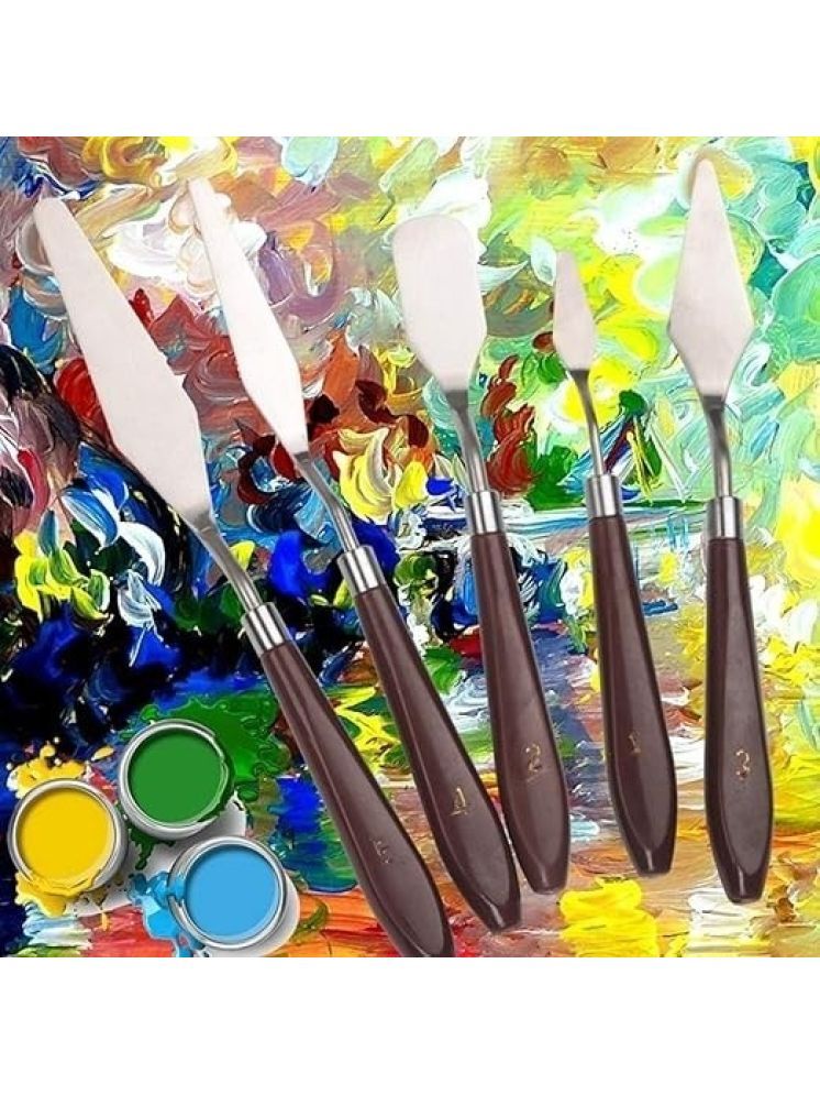     			freedy Palette Painting Knives - Set of 5 Various Sizes & Shapes, Stainless Steel Scraper Spatula with Polished Brown Handle for Artist Canvas Oil Paint Mixing Colour(L)