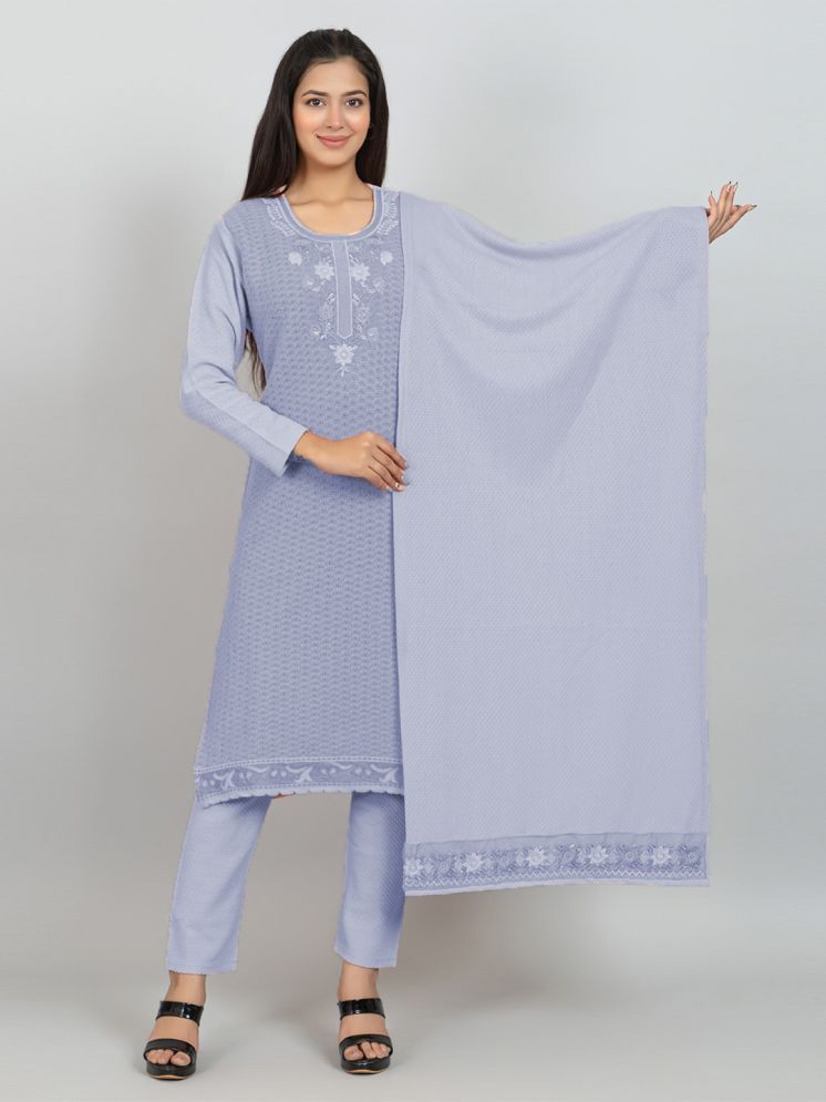     			woolkart Woollen Embroidered Kurti With Pants Women's Stitched Salwar Suit - Blue ( Pack of 1 )