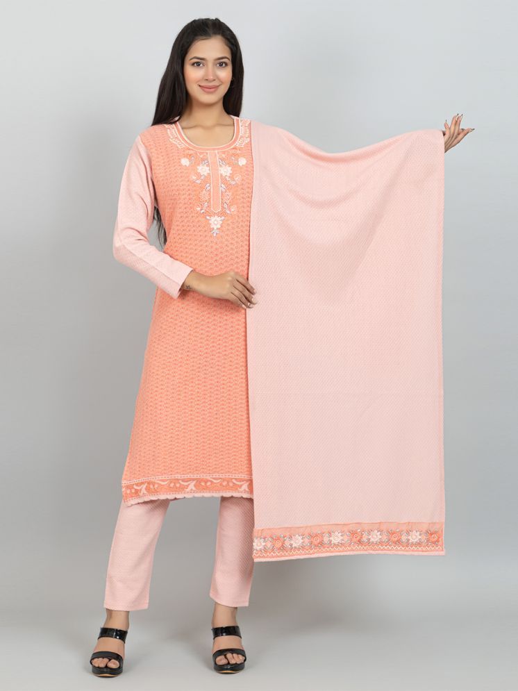     			woolkart Woollen Embroidered Kurti With Pants Women's Stitched Salwar Suit - Orange ( Pack of 1 )