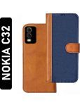 Knotyy Brown Flip Cover Artificial Leather Compatible For Nokia C32 ( Pack of 1 )