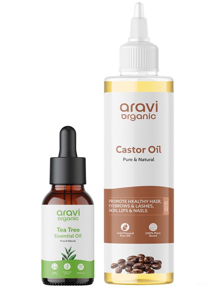     			Aravi Organic 100% Pure Tea Tree Essential Oil And Castor Oil For Healthy Hair & Skin Care-Pack Of 2