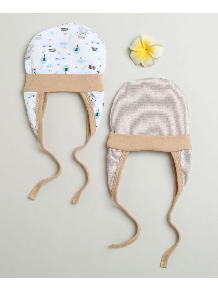     			BUMZEE Brown & White Baby Boys Ear Flap Tying Cap Pack Of 2 Age - 0-3 Months