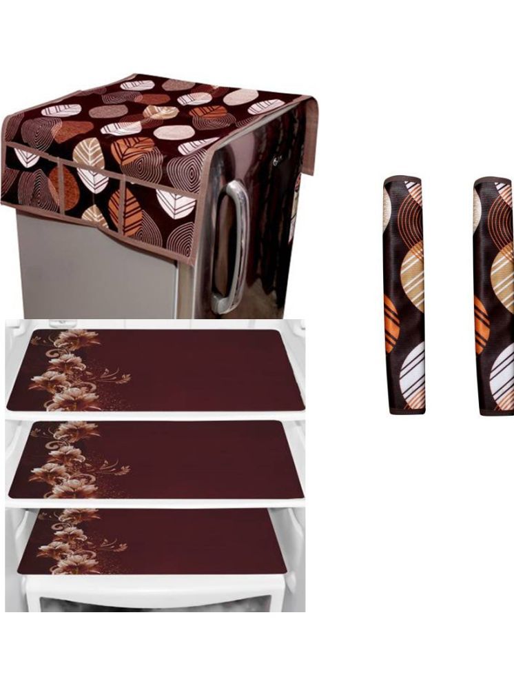     			Fabolic Polyester Floral Fridge Mat & Cover ( 97 54 ) Pack of 6 - Brown