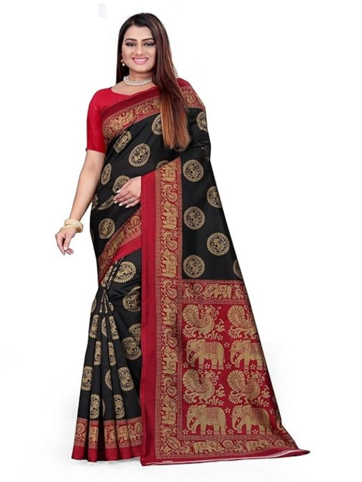     			Grubstaker Pack of 1 Art Silk Printed Saree With Blouse Piece ( Black )