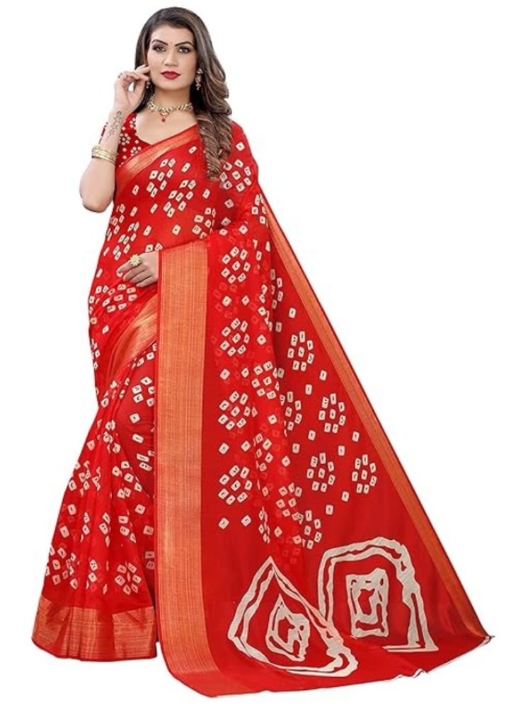     			Grubstaker Pack of 1 Cotton Printed Saree With Blouse Piece ( Red )