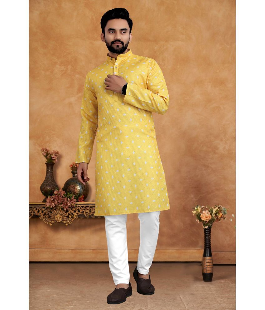     			KC Kunj Creation Yellow Cotton Regular Fit Men's Kurta Pyjama Set ( Pack of 1 )