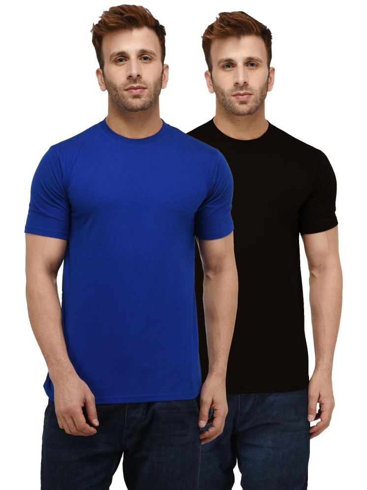     			LONDON HILLS Cotton Blend Regular Fit Solid Half Sleeves Men's Round T-Shirt - Black ( Pack of 2 )