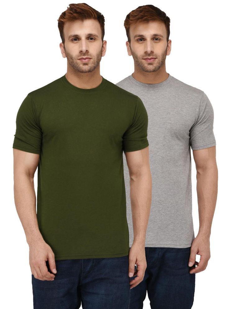     			LONDON HILLS Cotton Blend Regular Fit Solid Half Sleeves Men's Round T-Shirt - Grey ( Pack of 2 )