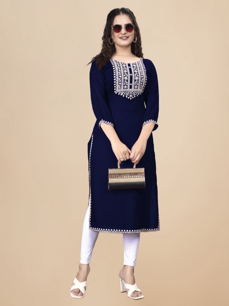     			PATDOM Pack of 1 Rayon Embroidered Straight Women's Kurti - ( Blue )