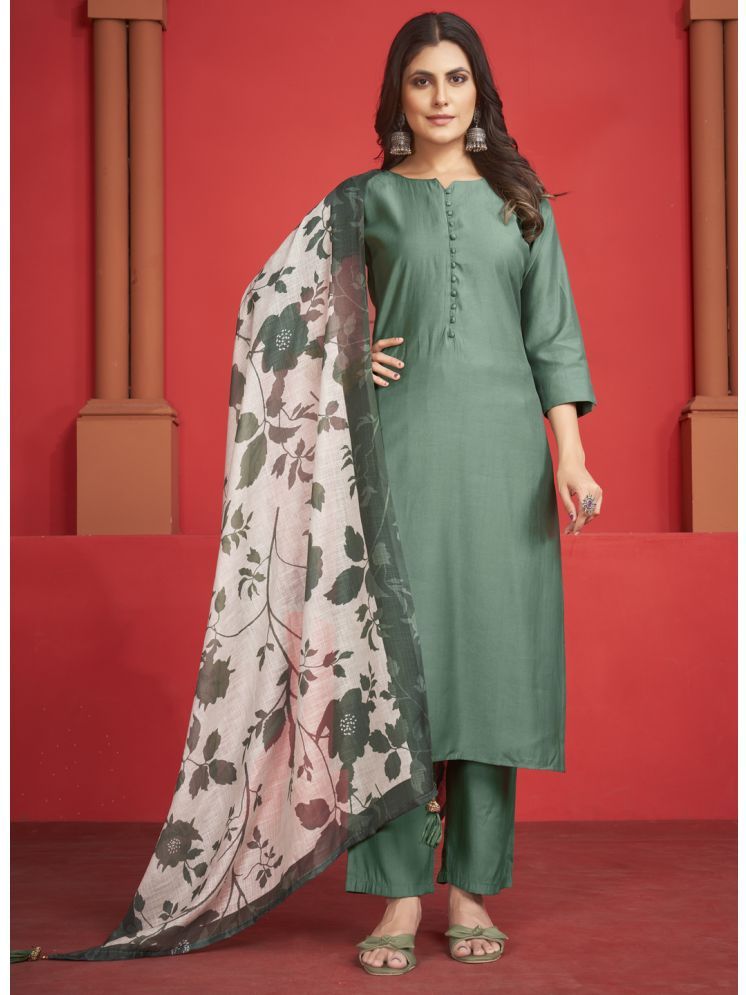     			Style Samsara Silk Solid Kurti With Pants Women's Stitched Salwar Suit - Green ( Pack of 1 )