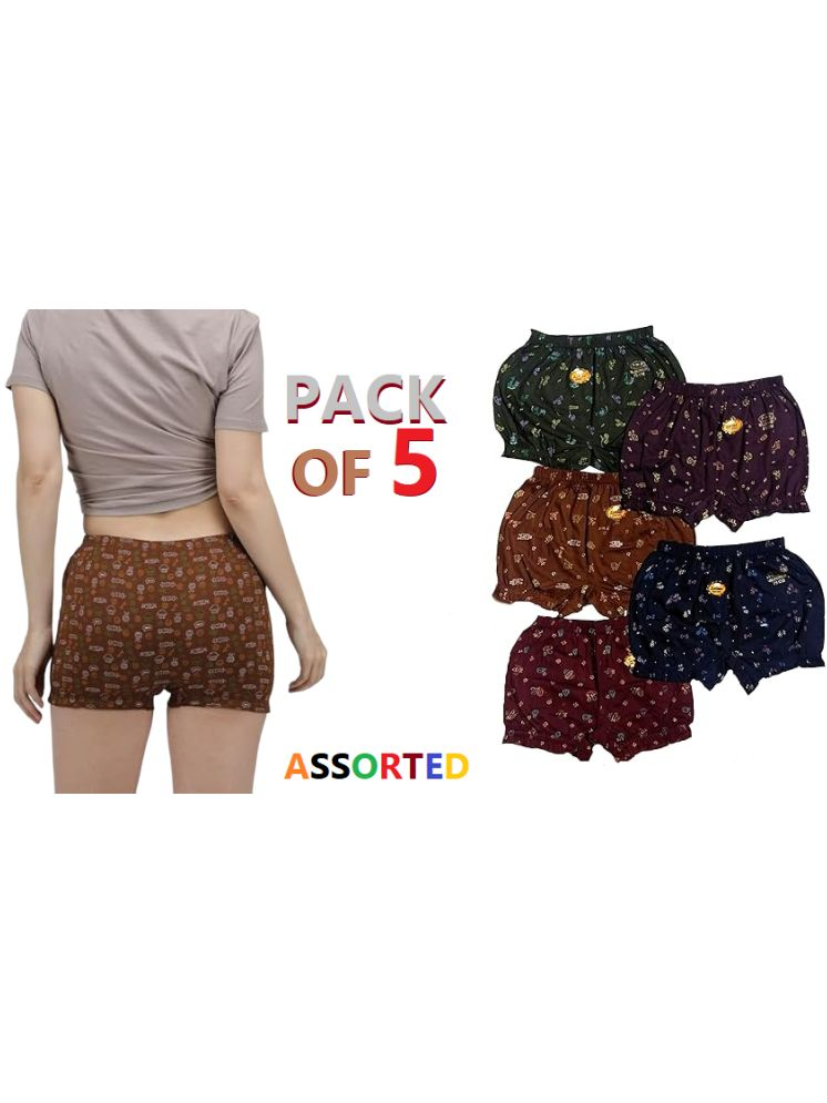     			D1 DIFFERENT ONE Pack of 5 Cotton Boy Shorts For Women ( Multi Color )