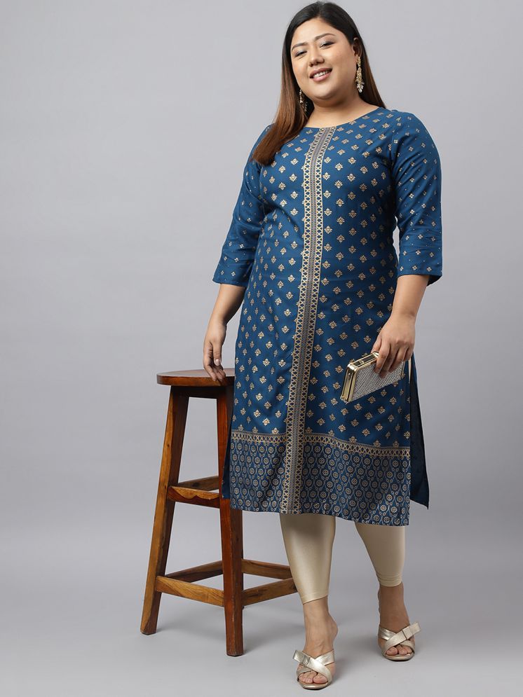     			Janasya Pack of 1 Rayon Printed Straight Women's Kurti - ( Blue )