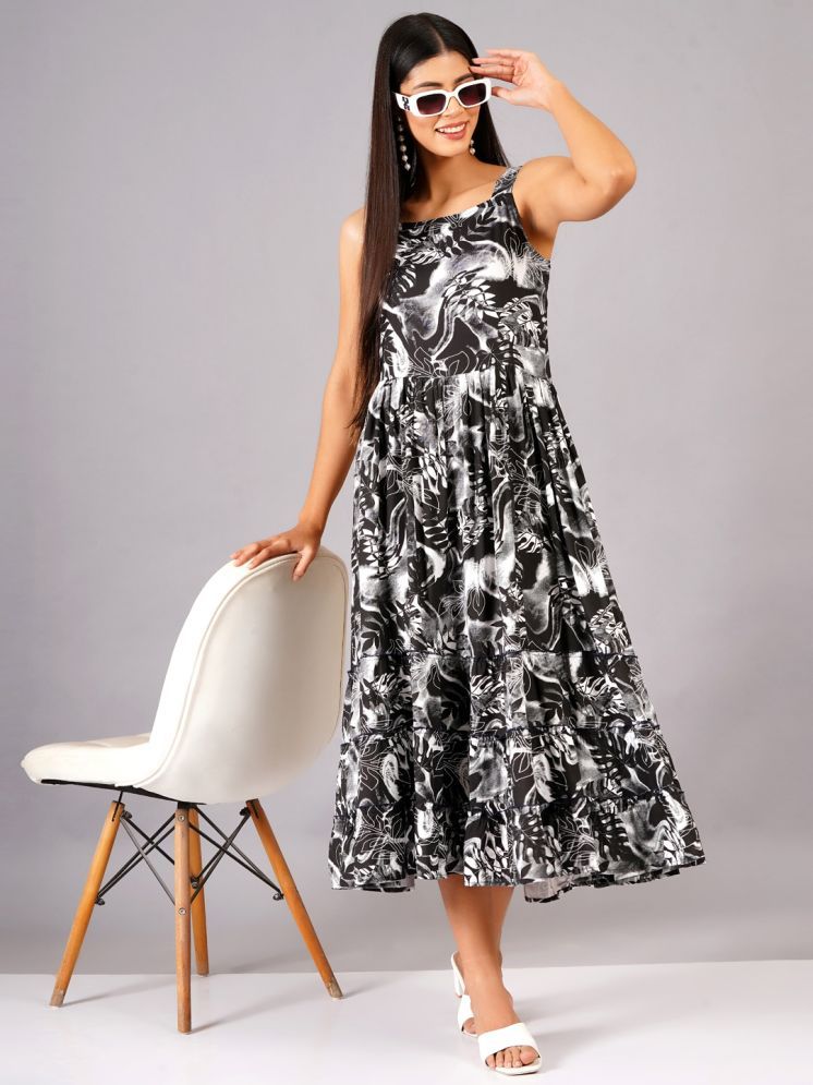     			Jyoti Viscose Printed Midi Women's Fit & Flare Dress - Black ( Pack of 1 )