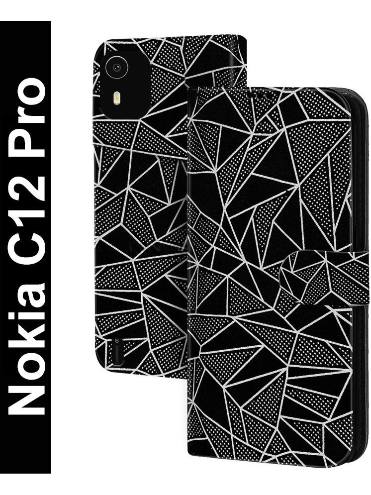     			Knotyy Black Flip Cover Artificial Leather Compatible For Nokia C12 Pro ( Pack of 1 )