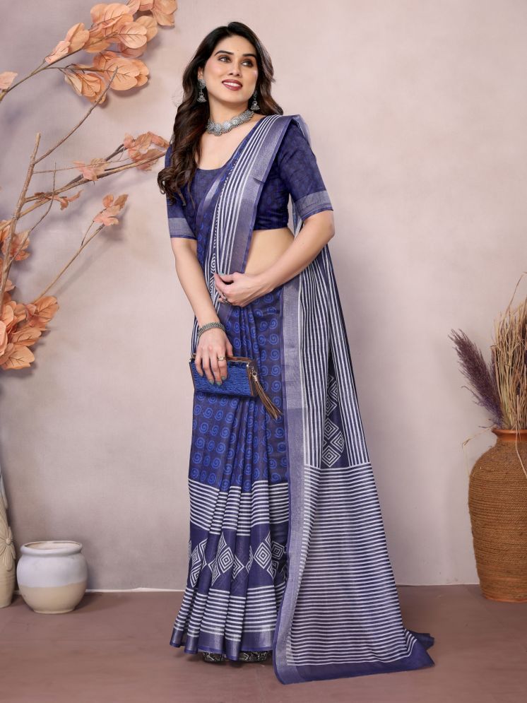     			NightBlue Pack of 1 Linen Self Design Saree With Blouse Piece ( Blue )