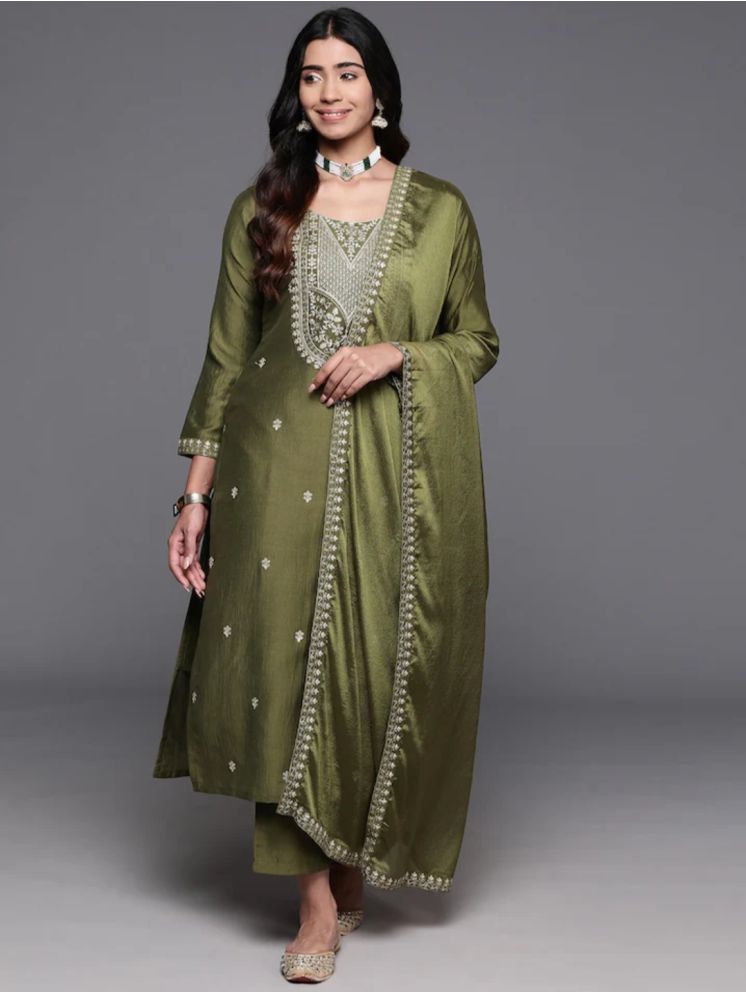     			SAREEKART FAB Chiffon Embroidered Kurti With Pants Women's Stitched Salwar Suit - Green ( Pack of 1 )