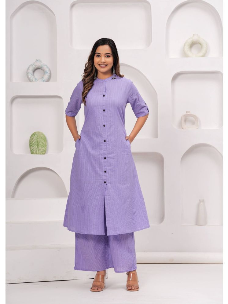     			URBAN JAIPUR Pack of 1 Cotton Striped Front Slit Women's Kurti - ( Purple )