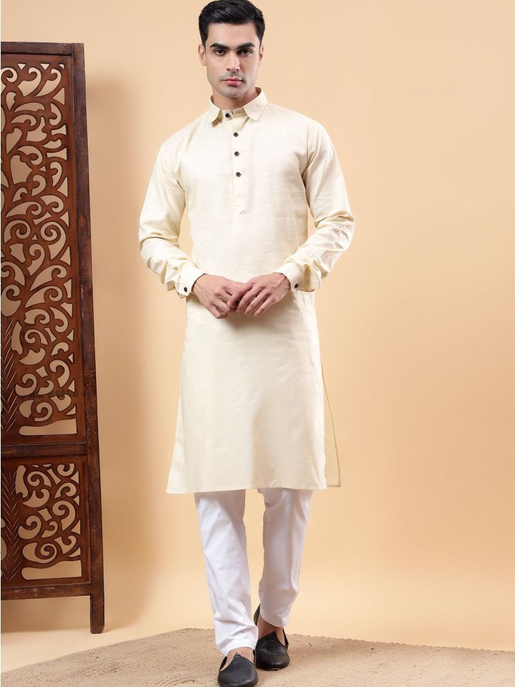     			Yugnik Beige Cotton Regular Fit Men's Kurta Pyjama Set ( Pack of 1 )