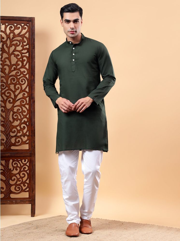     			Yugnik Green Cotton Regular Fit Men's Kurta Pyjama Set ( Pack of 1 )