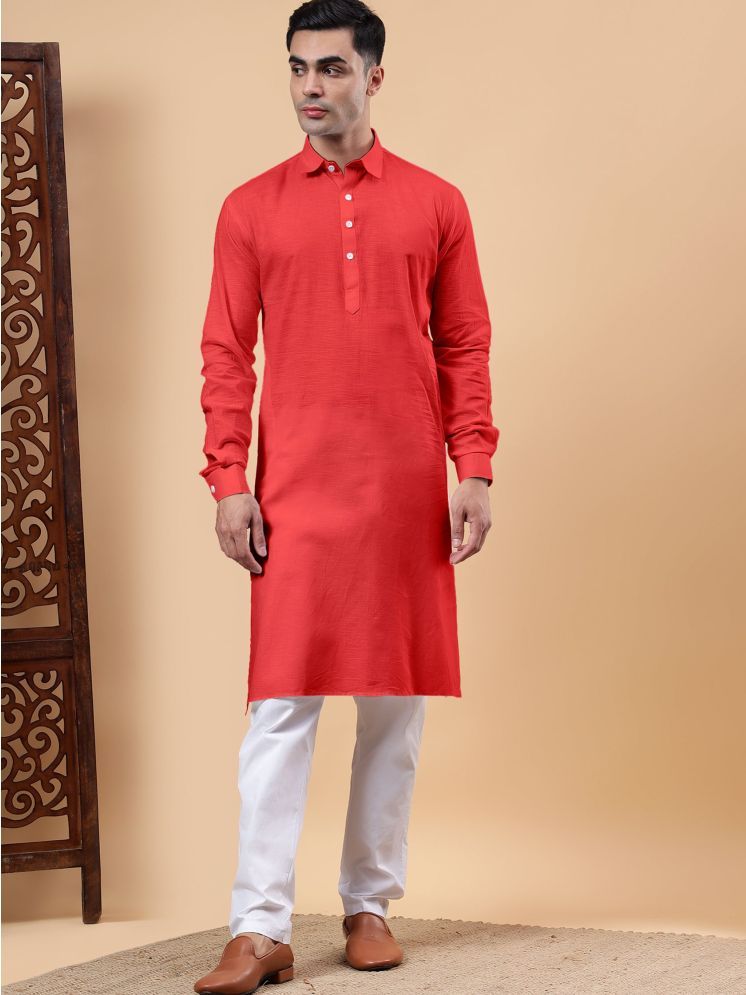     			Yugnik Red Cotton Regular Fit Men's Kurta Pyjama Set ( Pack of 1 )