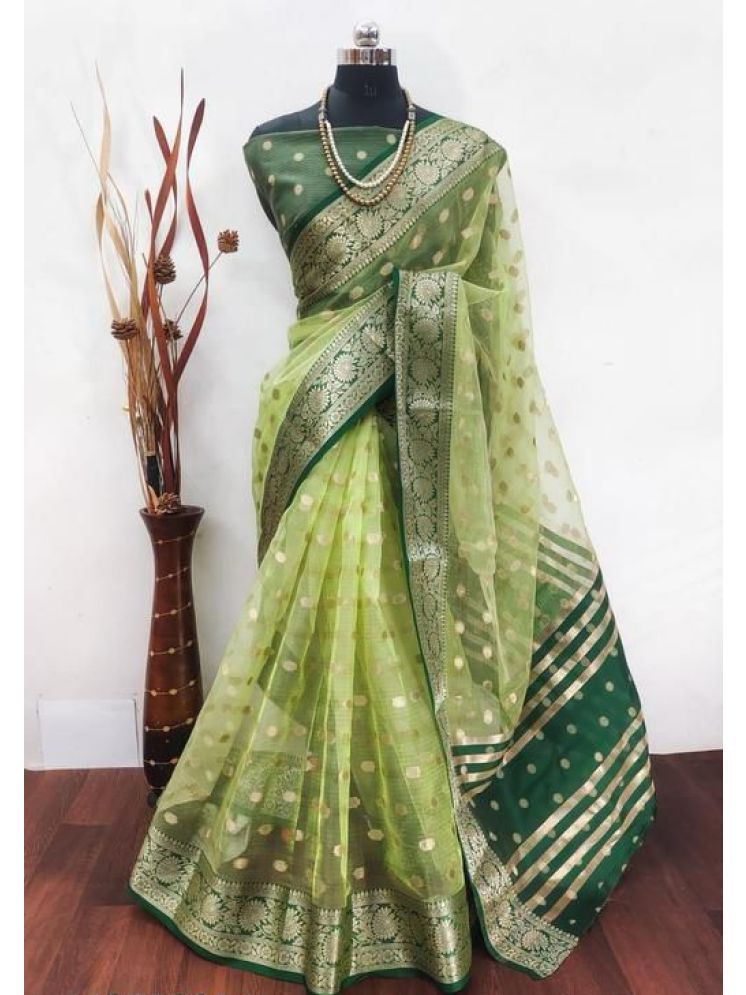     			A TO Z CART Pack of 1 Organza Embellished Saree With Blouse Piece ( Green )