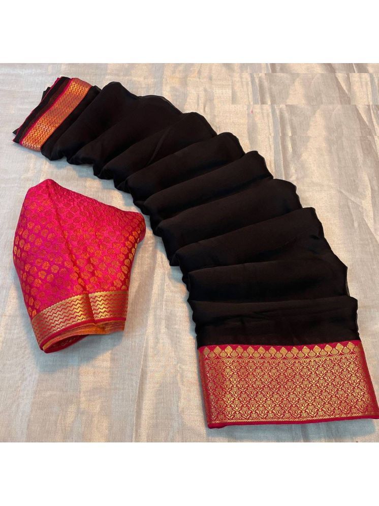     			A TO Z CART Pack of 1 Chiffon Embellished Saree With Blouse Piece ( Black )