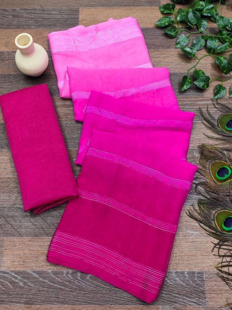     			ANAND SAREES Pack of 1 Satin Striped Saree With Blouse Piece ( Pink )