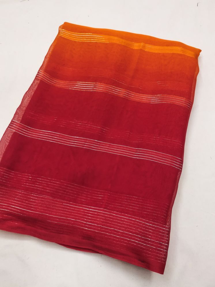     			ANAND SAREES Pack of 1 Satin Striped Saree With Blouse Piece ( Orange )